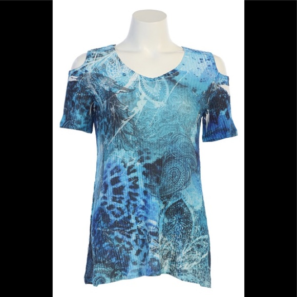 NWT blue cold shoulder tunic shirt VR3-976 - Picture 1 of 1